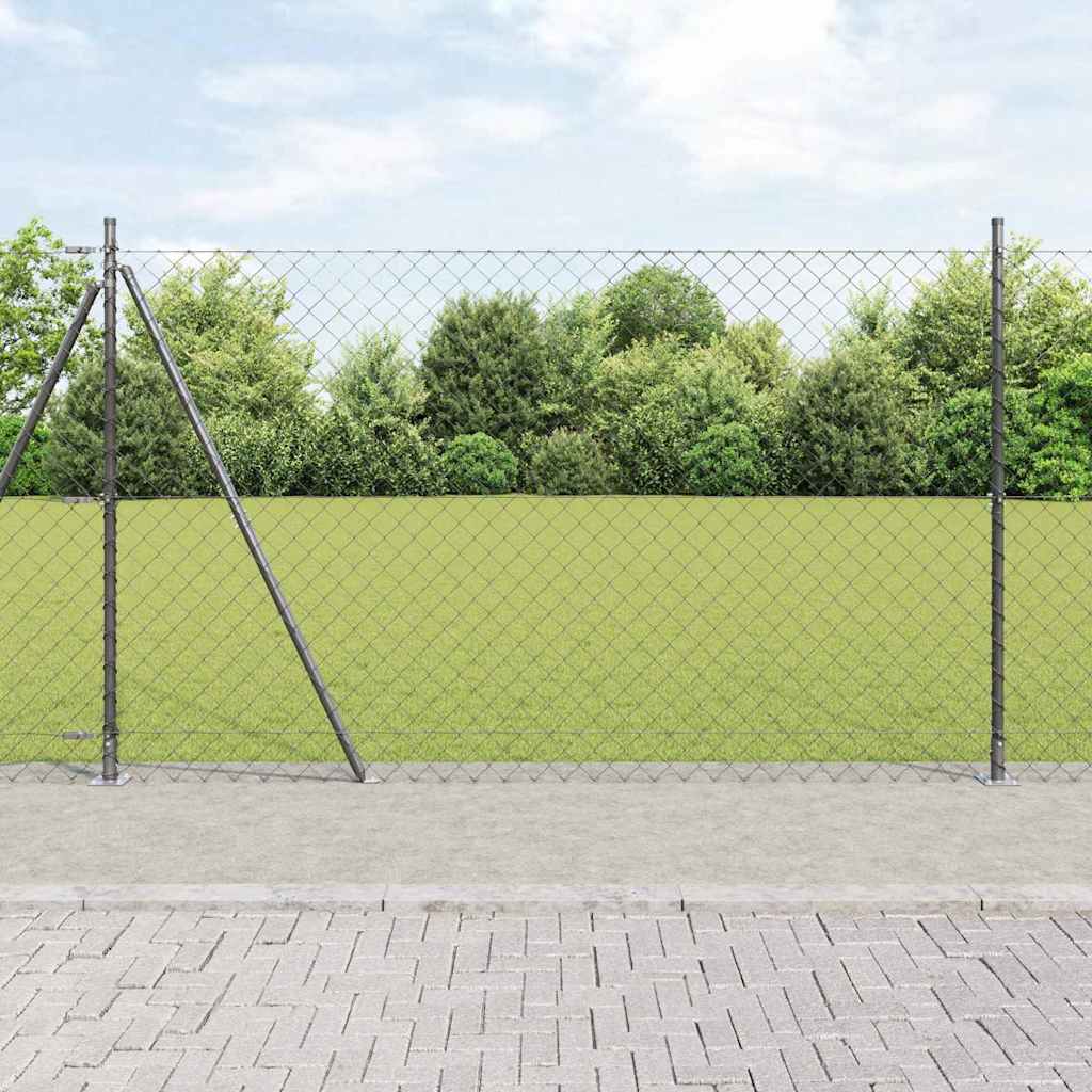 Kettengliedzaun mit Pfosten Grau 1.6 x 25 m Stahl
